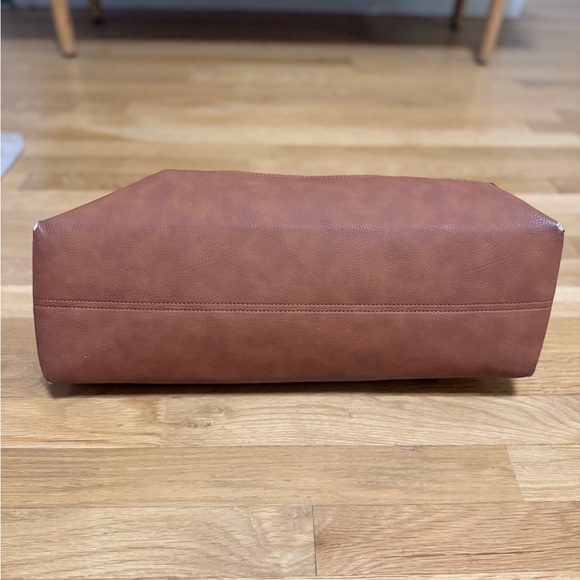 Abercrombie & Fitch Navy Blue Canvas Tote Bag Tan Faux Leather Trim For Travel - Picture 5 of 9